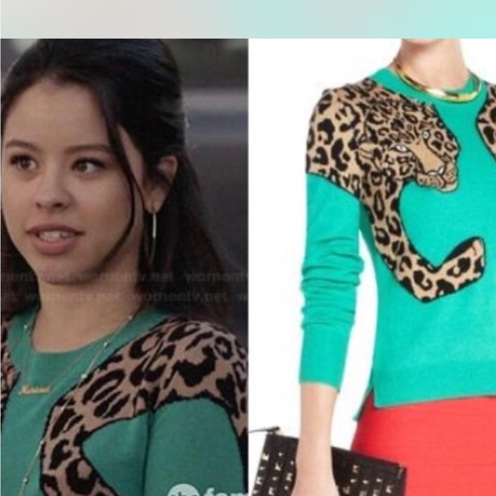NWT BCBGMaxAzria Jaxin cheetah print emerald sweater - Picture 7 of 7